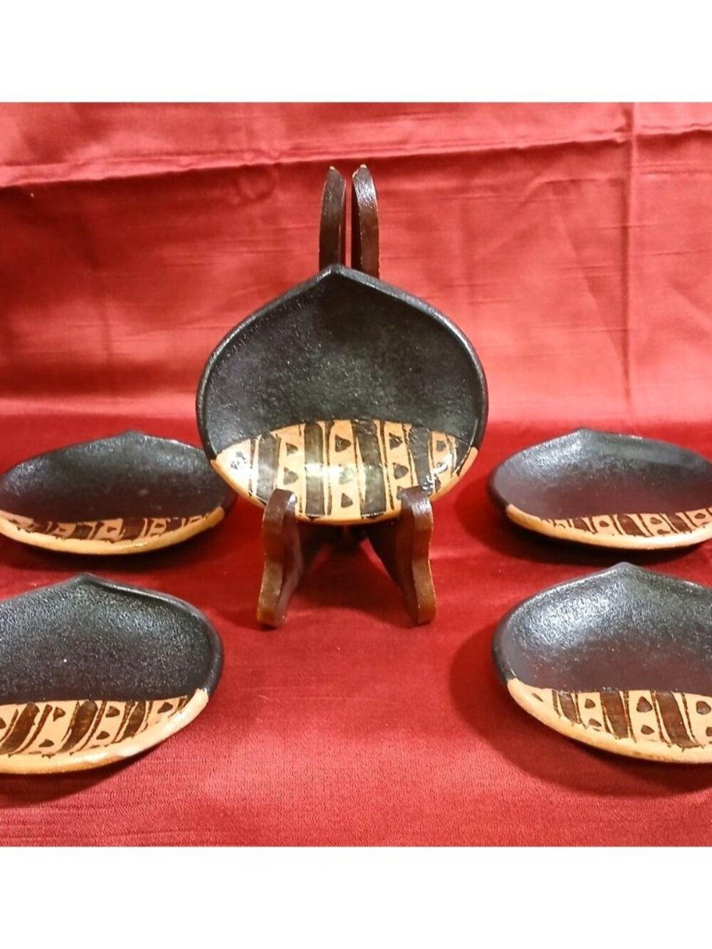 Vintage Japanese Pottery Plate Set of 5 K01 G